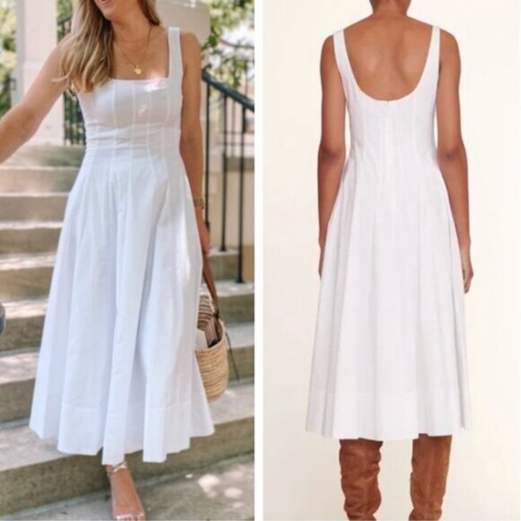 NEW STAUD Wells Midi Dress Sz4/8 White Classic Cotton Best Party Wedding - Picture 2 of 12